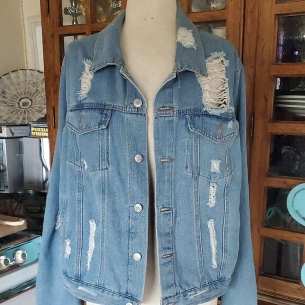 Ci Sono Blue Distressed Jean Jacket